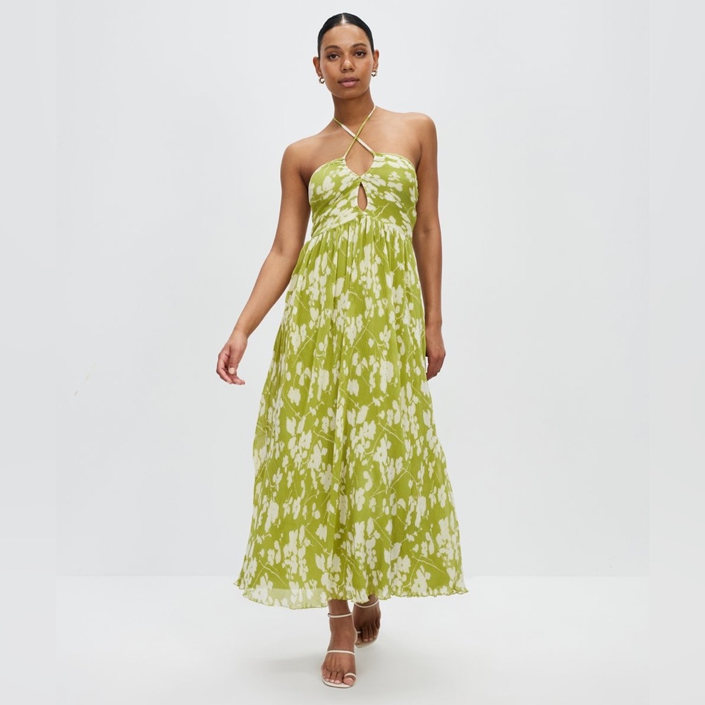 Abercrombie Drama Halter Maxi Dress Green Size XS Excellent Condition